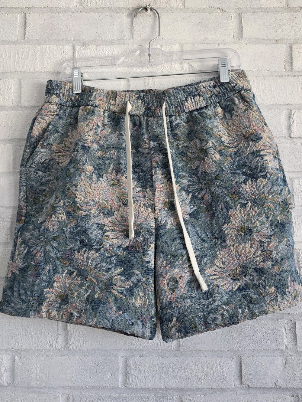 Handmade Floral Tapestry Pull On Shorts Drawstring Medium Boho One-Of-A-Kind